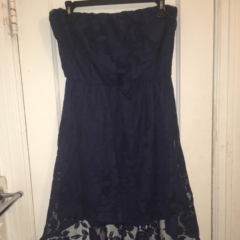 My Michelle strapless navy blue lace dress